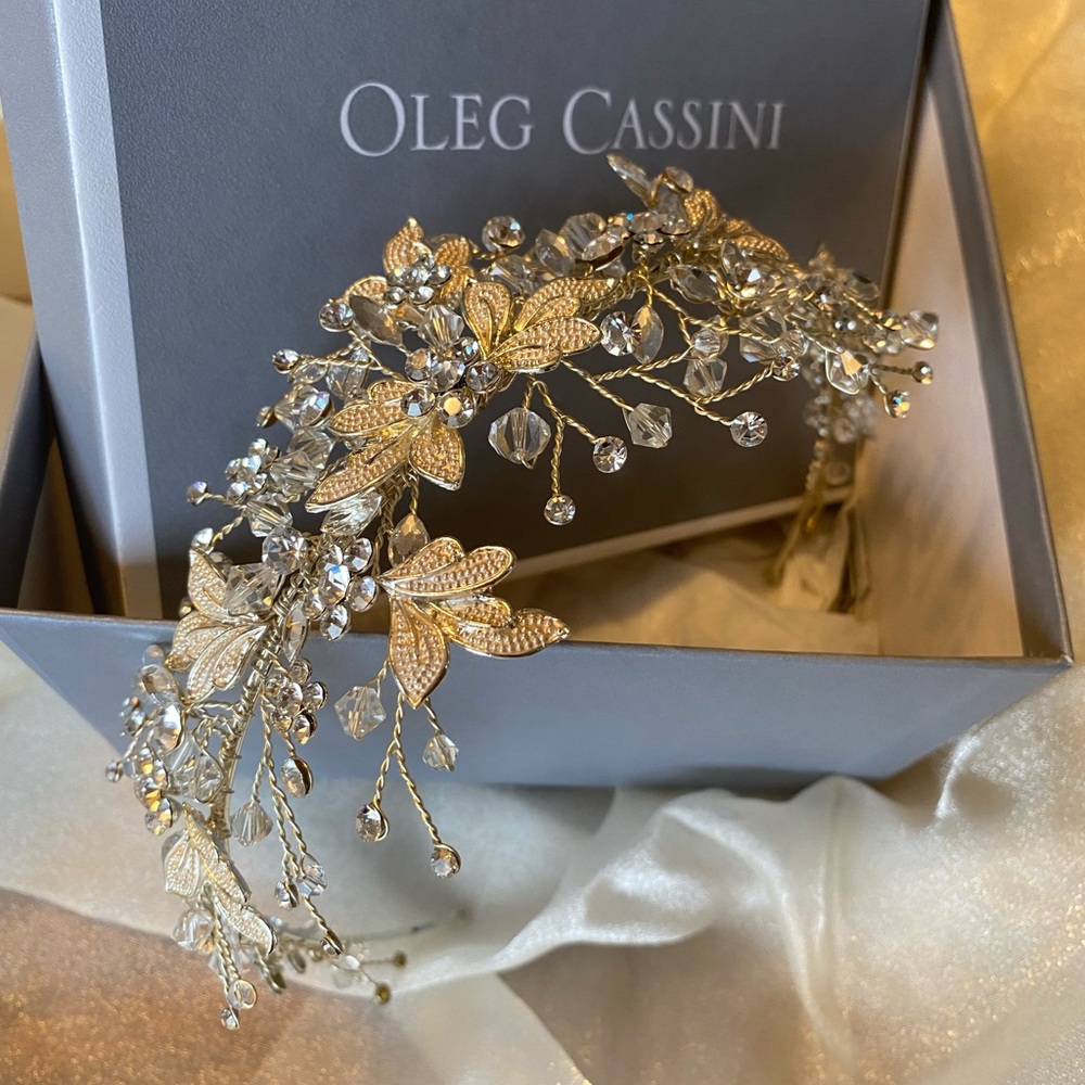 Crystal, floral champagne bridal headpiece